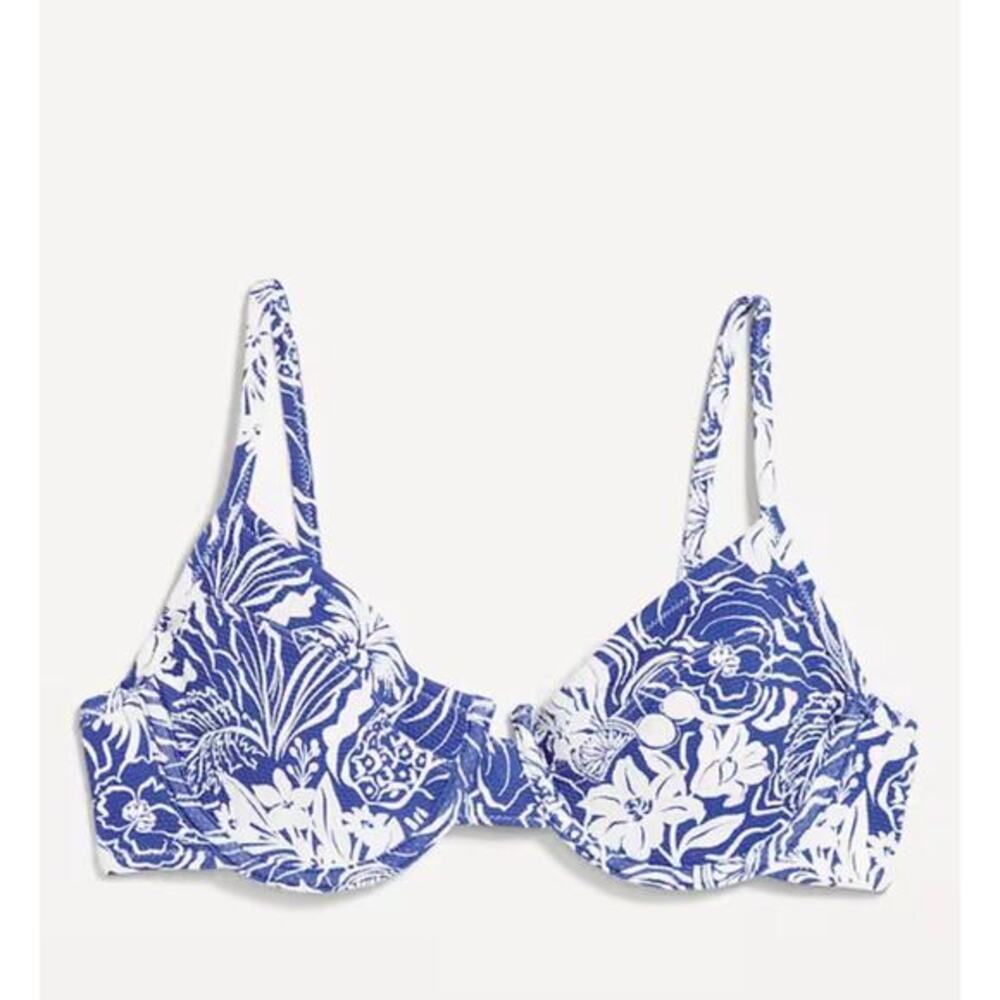 Old Navy Blue White Floral Underwire Bikini Top XXL‎ Tropical Textured Pique